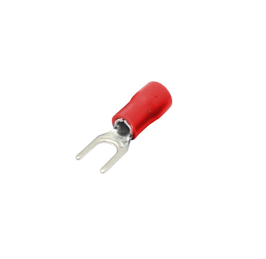 HORQ-4315 Terminal tipo horquilla de 4,3mm para cable 0,5-1,5mm², pack de 100 unidades, conector rojo con aislamiento de PVC SV1.25-4