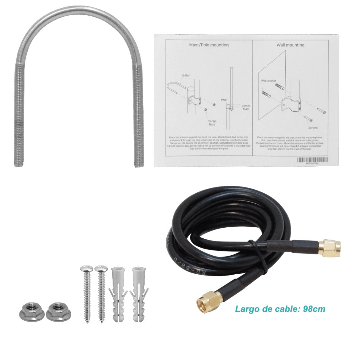 915-OMNI-ANTENNA MIKROTIK Antena Omnidireccional 915MHz (900-928MHz) 50cm 360x30º conector SMA-H/M y cable de 1 metro