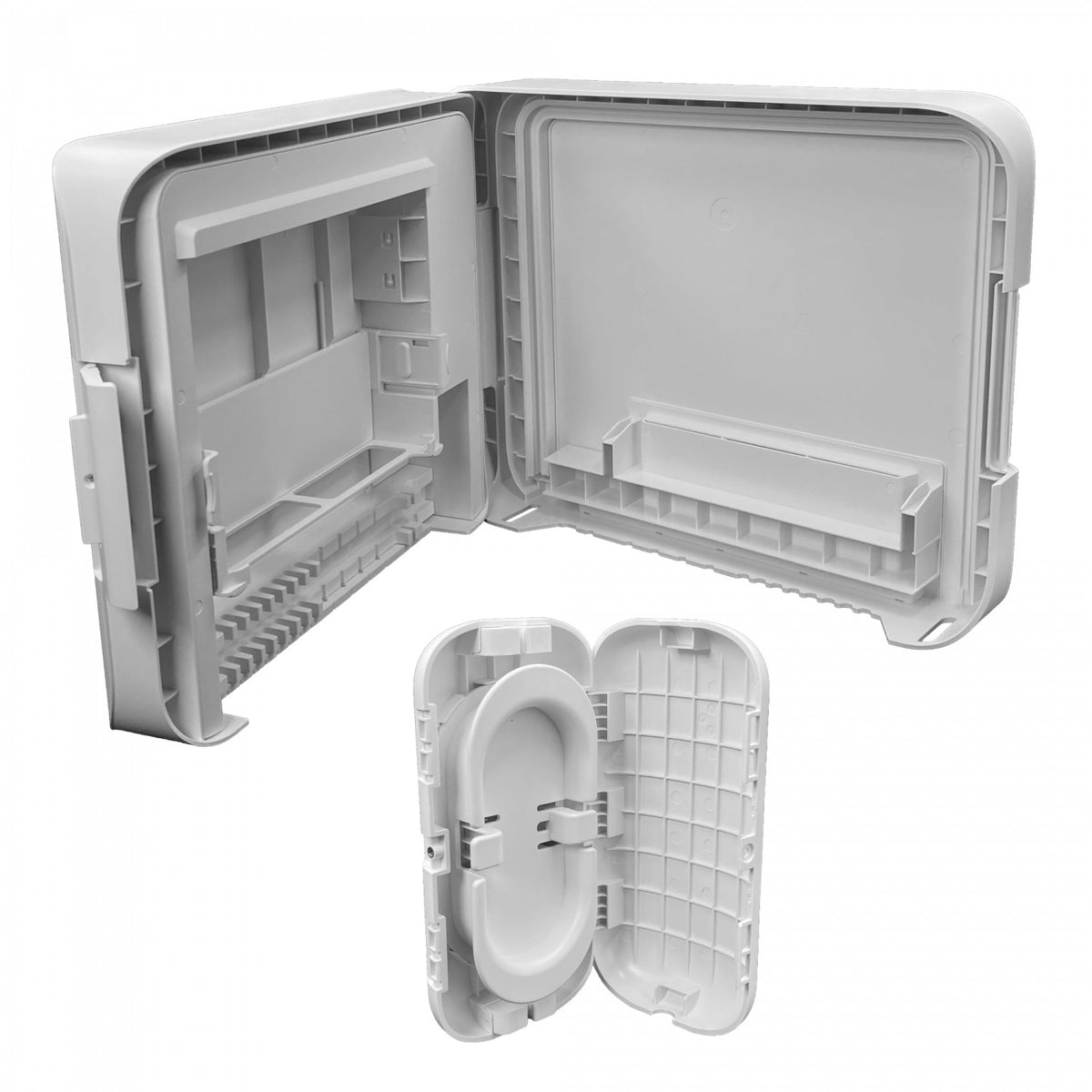 UISP-BOX-PLUS. Carcasa exterior IPX6 para UISP-S-PLUS, compatible con muro o poste de 35–60 mm, dimensiones 380x293x76 mm, UBIQUITI