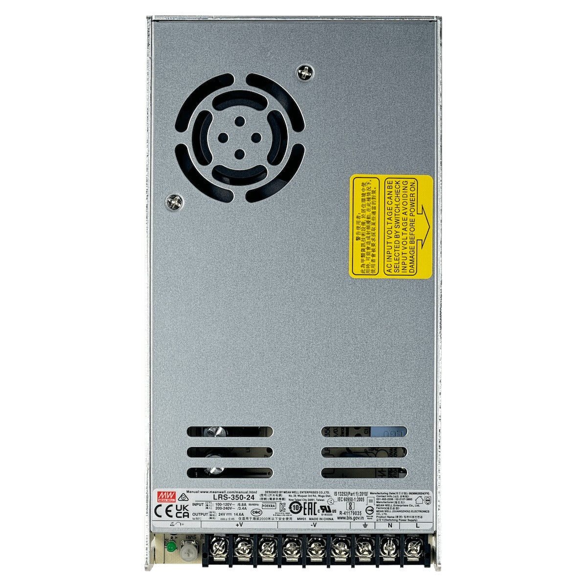 LRS-350-24 Fuente de alimentación conmutada metálica MEANWELL de 350 W, salida ajustable de 24 V y 14,6 A, con ventilación