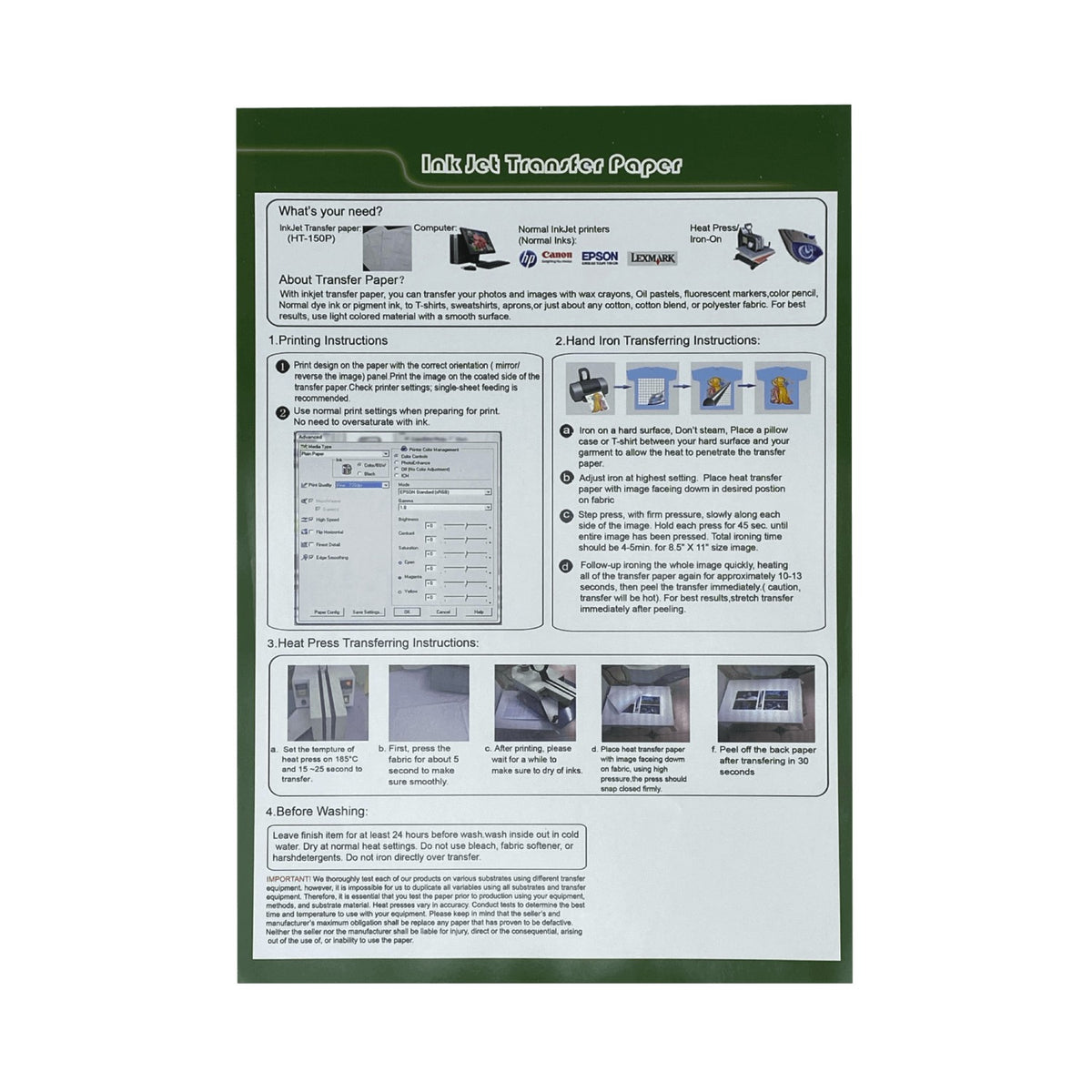 HT-150P Light inkjet 100-Hojas A4 210x297mm para transferencia textil