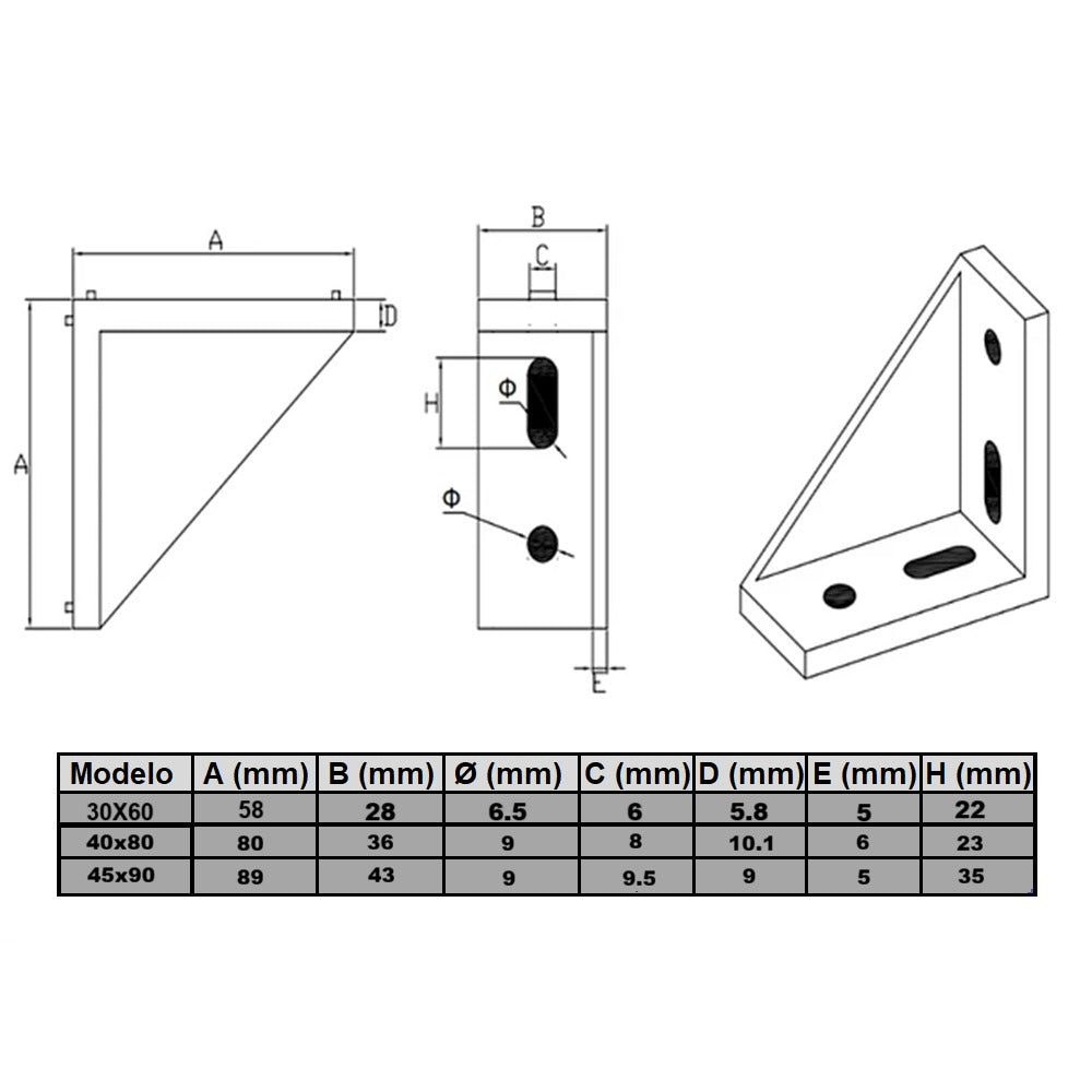 Escuadras de 90 grados rectangulares para perfil TSLOT con tornillos, arandelas y tuercas deslizantes (Conjunto de 25 piezas)