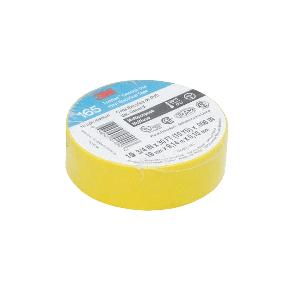 TEMFLEX-9M Cinta Aislante Eléctrica de PVC 3M 9 metros Amarilla 19mm de ancho 0,15mm de espesor 600V 90ºC