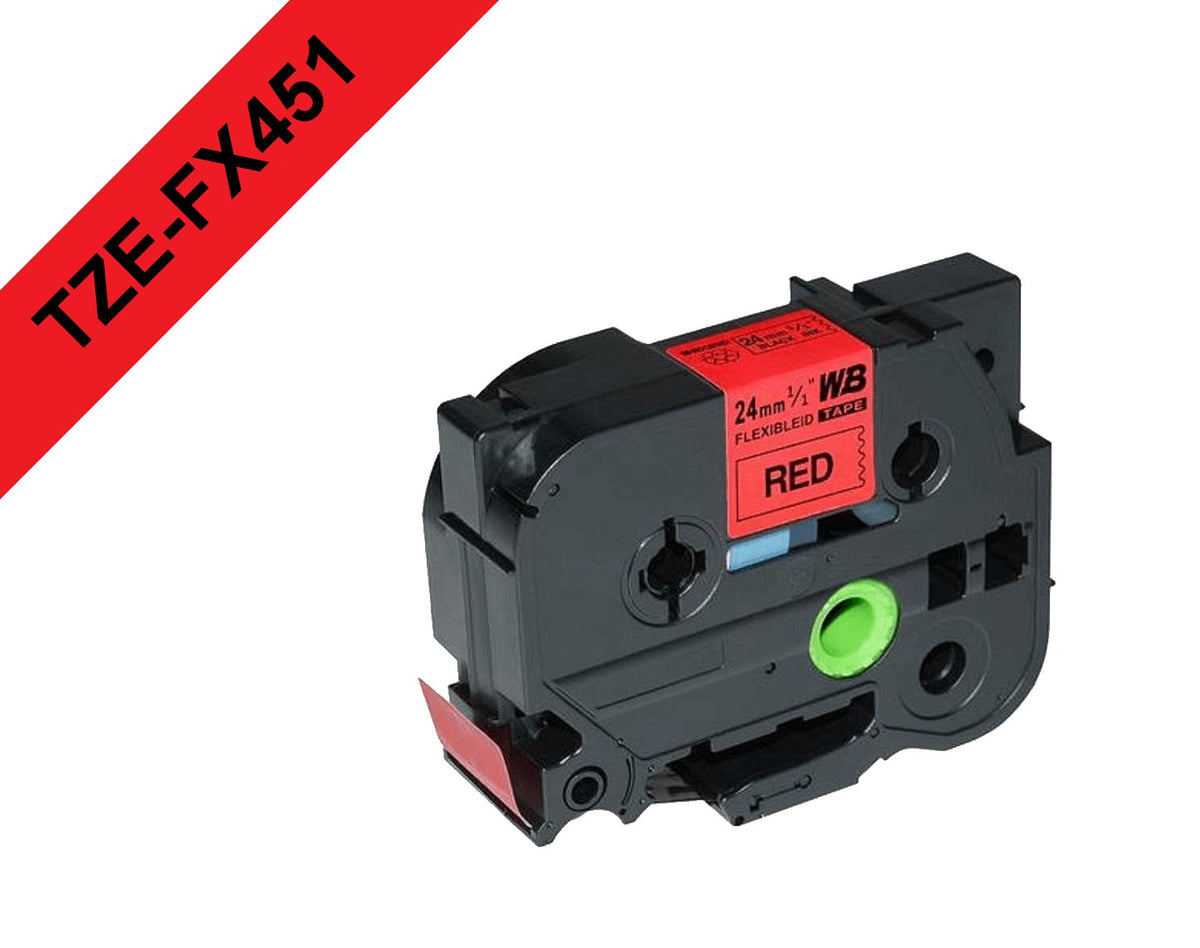 TZE-FX451 Cinta compatible BROTHER 24mm impresión negra sobre fondo rojo largo 8m para equipos PT-E550WVP/D600VP