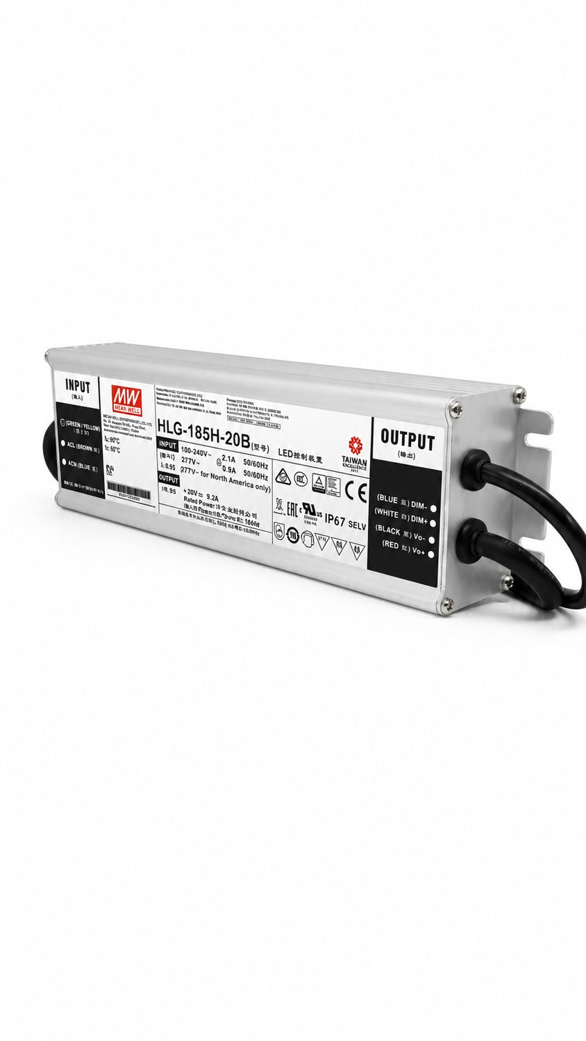 Driver LED carcasa metálica voltaje 185W HLG-185H - Fija - 36V