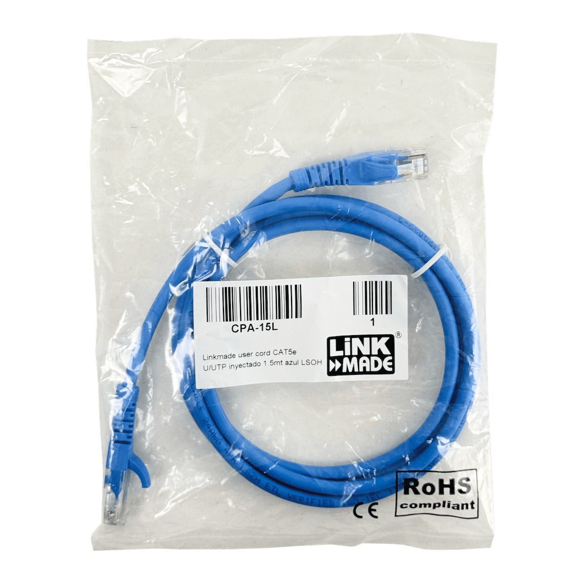 CPA-15L LINKMADE Cable de Conexión Multifilar Inyectado CAT5E Azul LSZH de 1,5 Metros