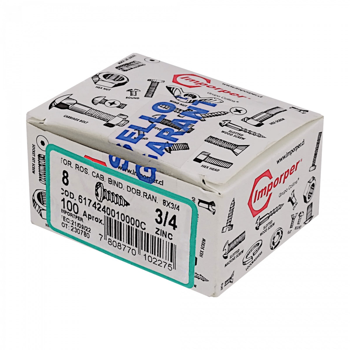 YUR8-06 Paquete de 100 Tornillos para Chapa Metálica 8 X 3/4-pulgadas con Acabado Cincado 617424001