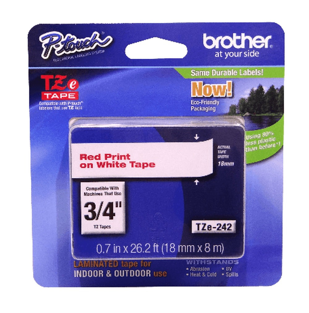 TZE-242 BROTHER 18mm Rojo sobre Base Blanca Cinta 8mt para-PT-E300VP