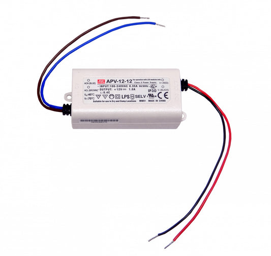 APV-12-12 MEANWELL 12V 12W 1A 100-240VAC Fuente-Poder Plastica IP30 Sellada