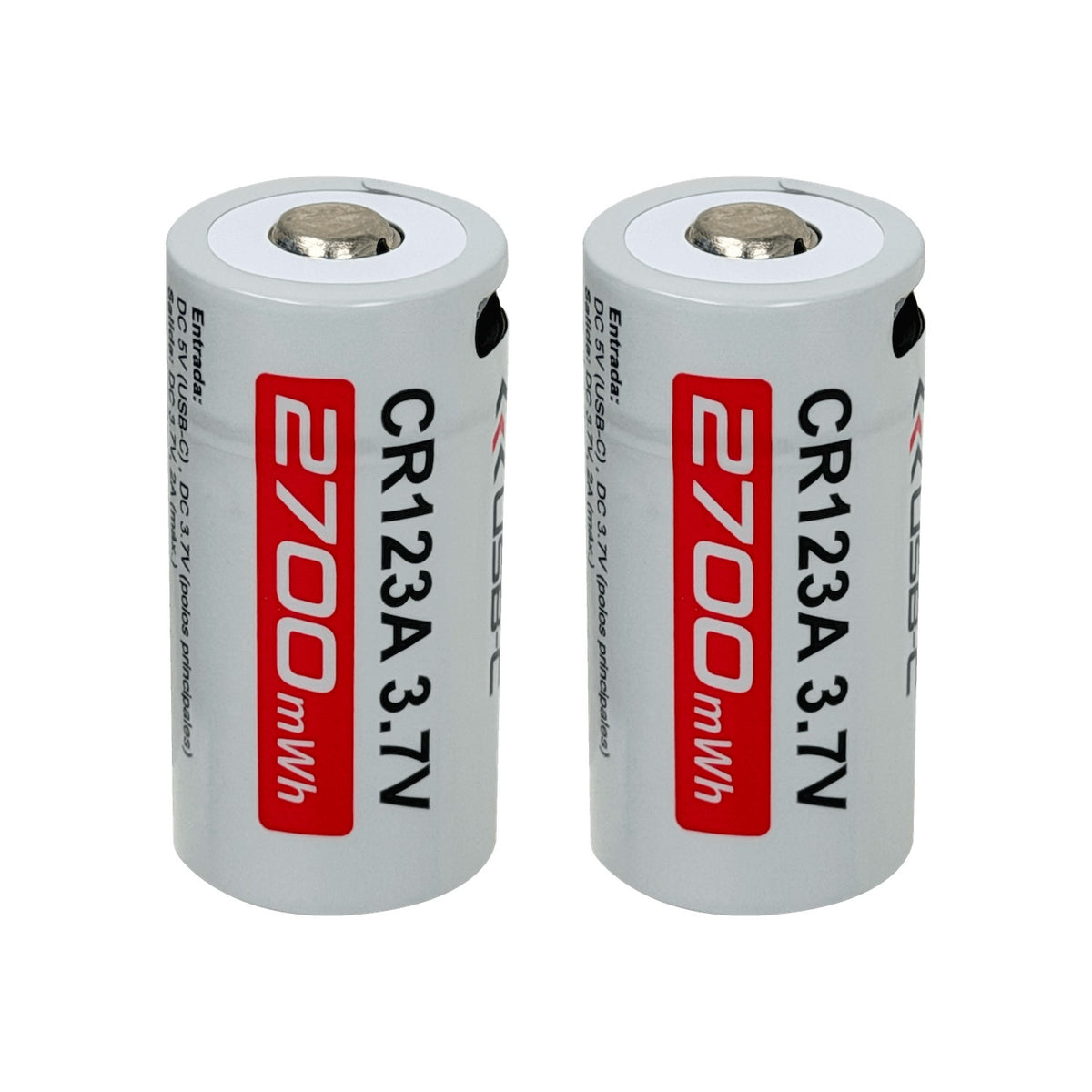 CR123-C 2-unidades Baterías 3,7V USB-C Recargable 2700mWh 16x32mm Litio Pila/Acumulador