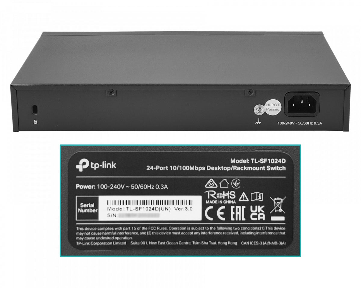 TL-SF1024D TP-LINK Conmutador 24 puertos 100 Mbps Slim No Administrable Montaje Rack Alimentación 220V Directa