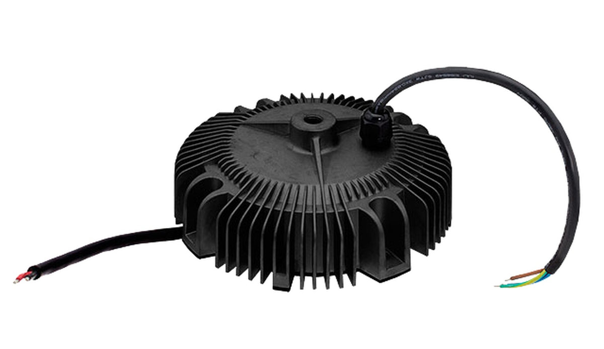 Driver LED voltaje carcasa circular 240W HBG-240 - 48V - AB - Ajuste Potenciómetro (Io) + 3 en 1