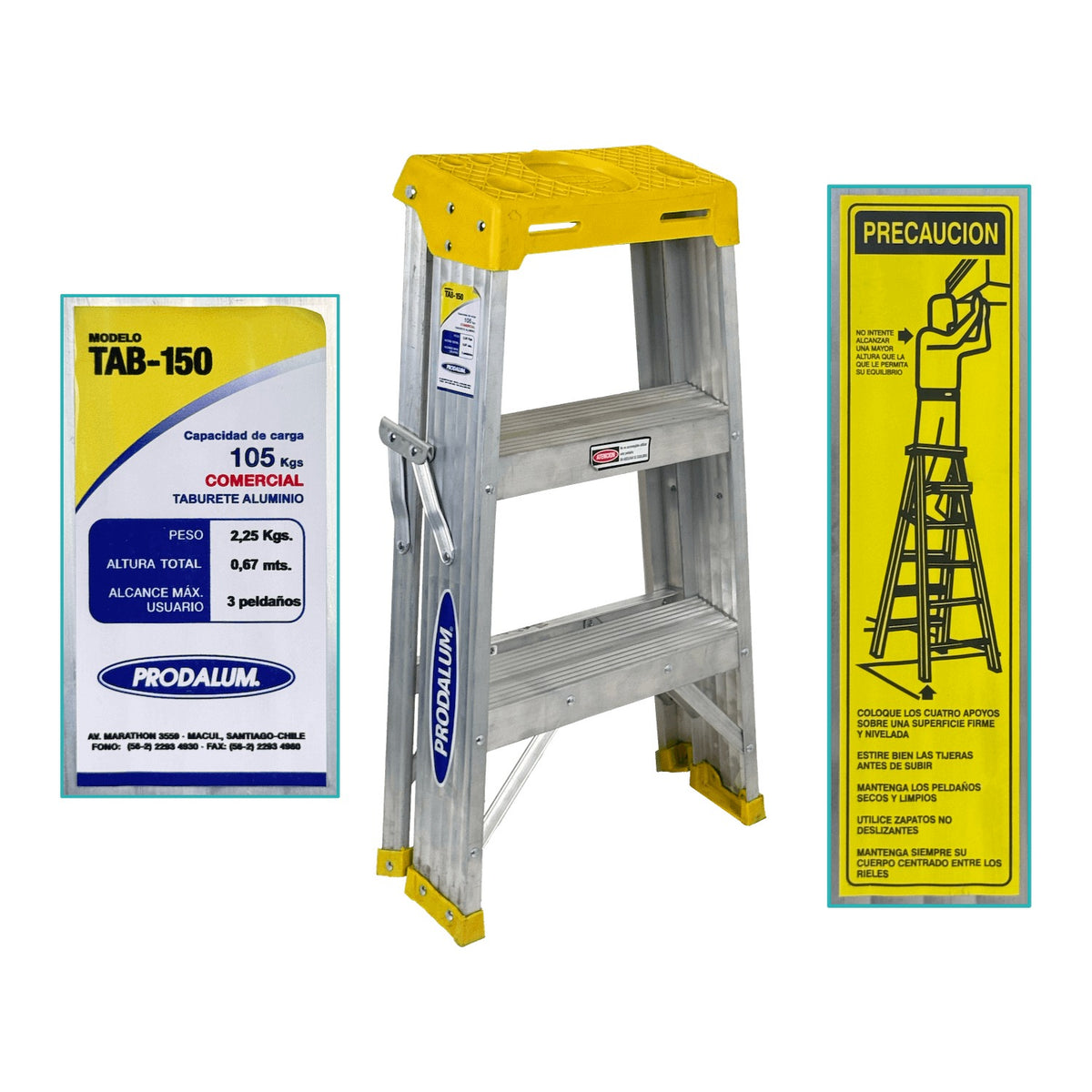 ESAT-103 0.7mt 105KG Banqueta Plegable de Aluminio 3-Escalones Escalerilla 0,71mt