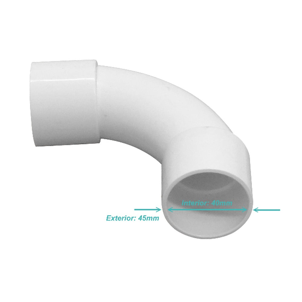 PVC40-C LINKCHIP Codo curvo blanco de 40 mm para tubería de PVC