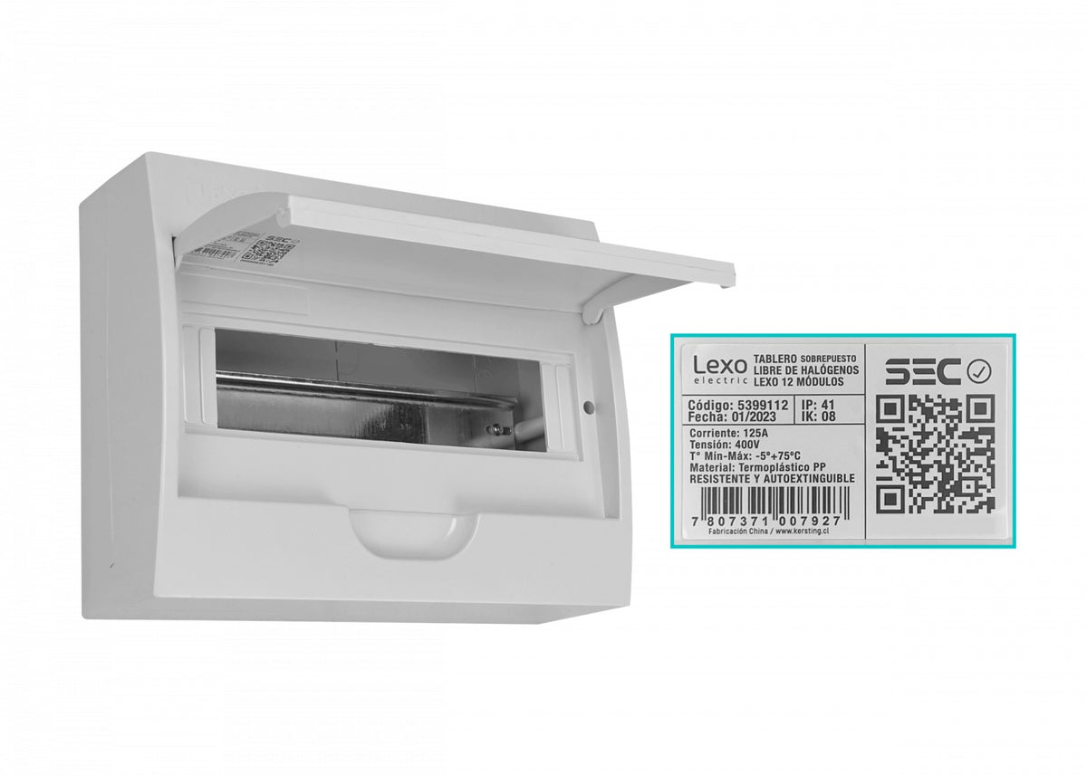 CADIN-12S LEXO Tablero de Superficie LSZH para 12 Módulos con Riel DIN IP41 IK08 5399112