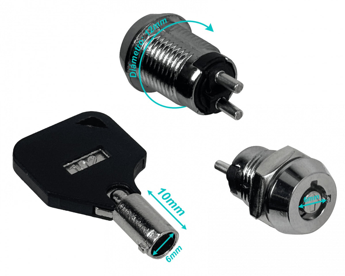 LLAVE-2PIN Cerradura Eléctrica 2-Polos 12mm Interruptor Seguridad Necesita-Soldadura-Cables 0,5A 250V