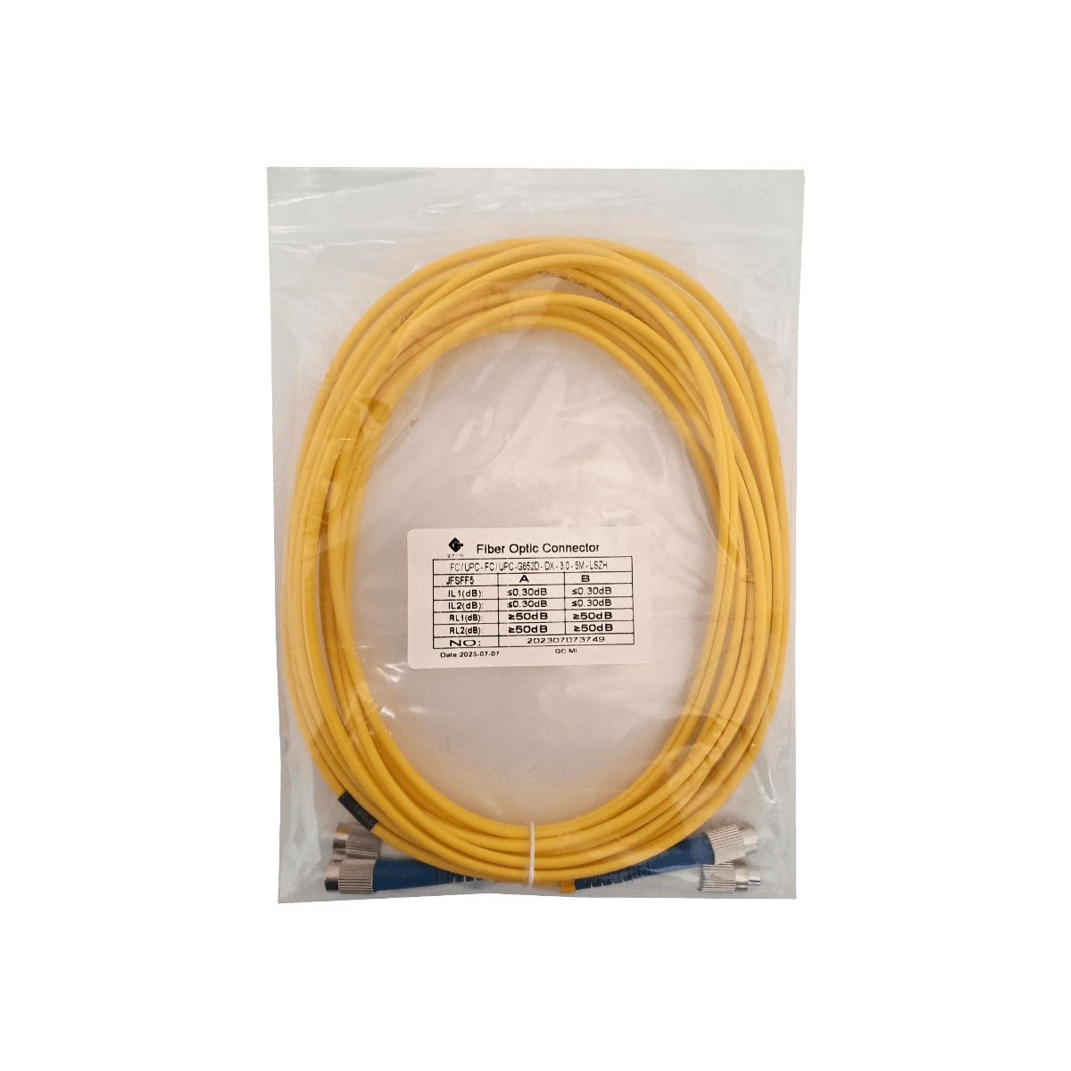 JFSFF5 5 metros FC/UPC-FC/UPC Monomodo SM Dúplex Latiguillo de Fibra Óptica 9/125um 3mm
