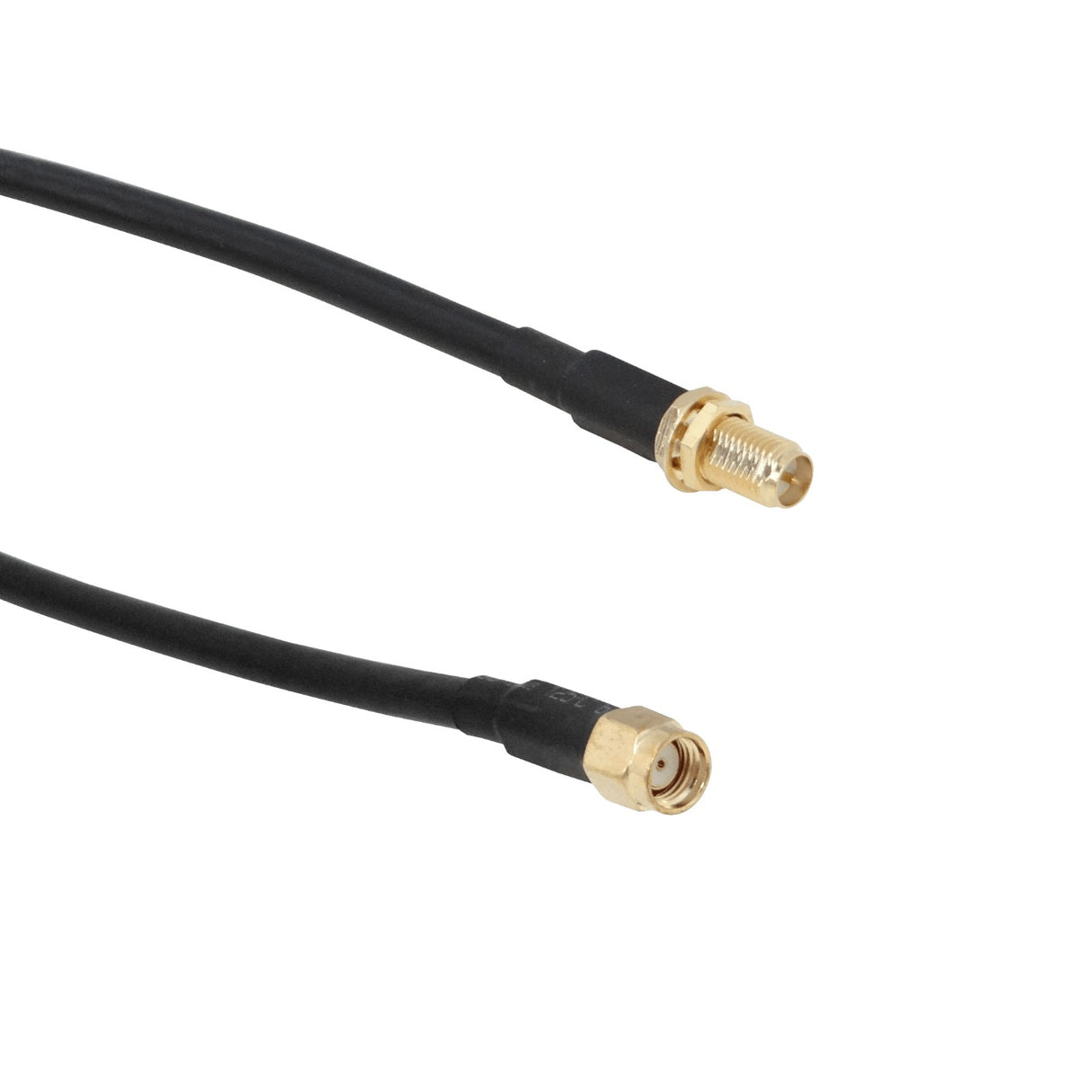 RM2RH-10M. Cable coaxial RG58 de 10 metros (1000 cm) en color negro, con conectores RPSMA hembra a RPSMA macho.