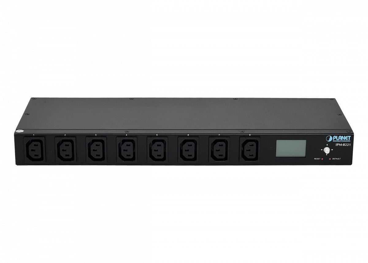 IPM-8221 PLANET Unidad de distribución eléctrica con entrada C20, 8 salidas C13, control IP por LAN, monitorización de temperatura/humedad/amperaje y 2 puertos serie
