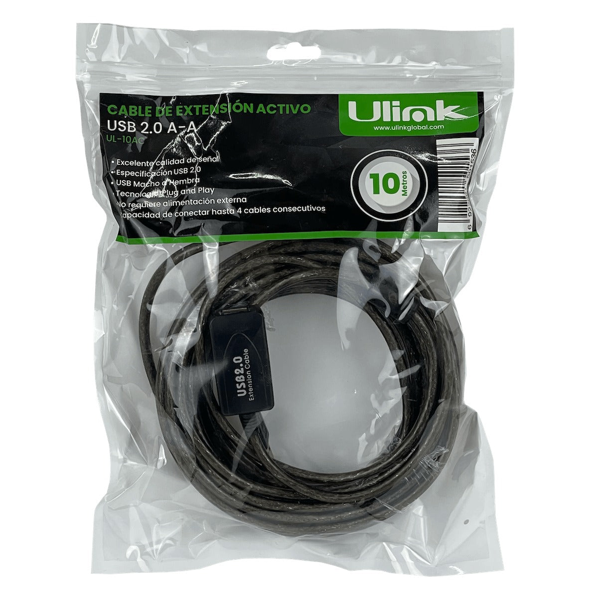 UEX-10 10 metros A-Macho A-Hembra AM-AH Alargador Cable USB2.0 sin-necesitar-Fuente