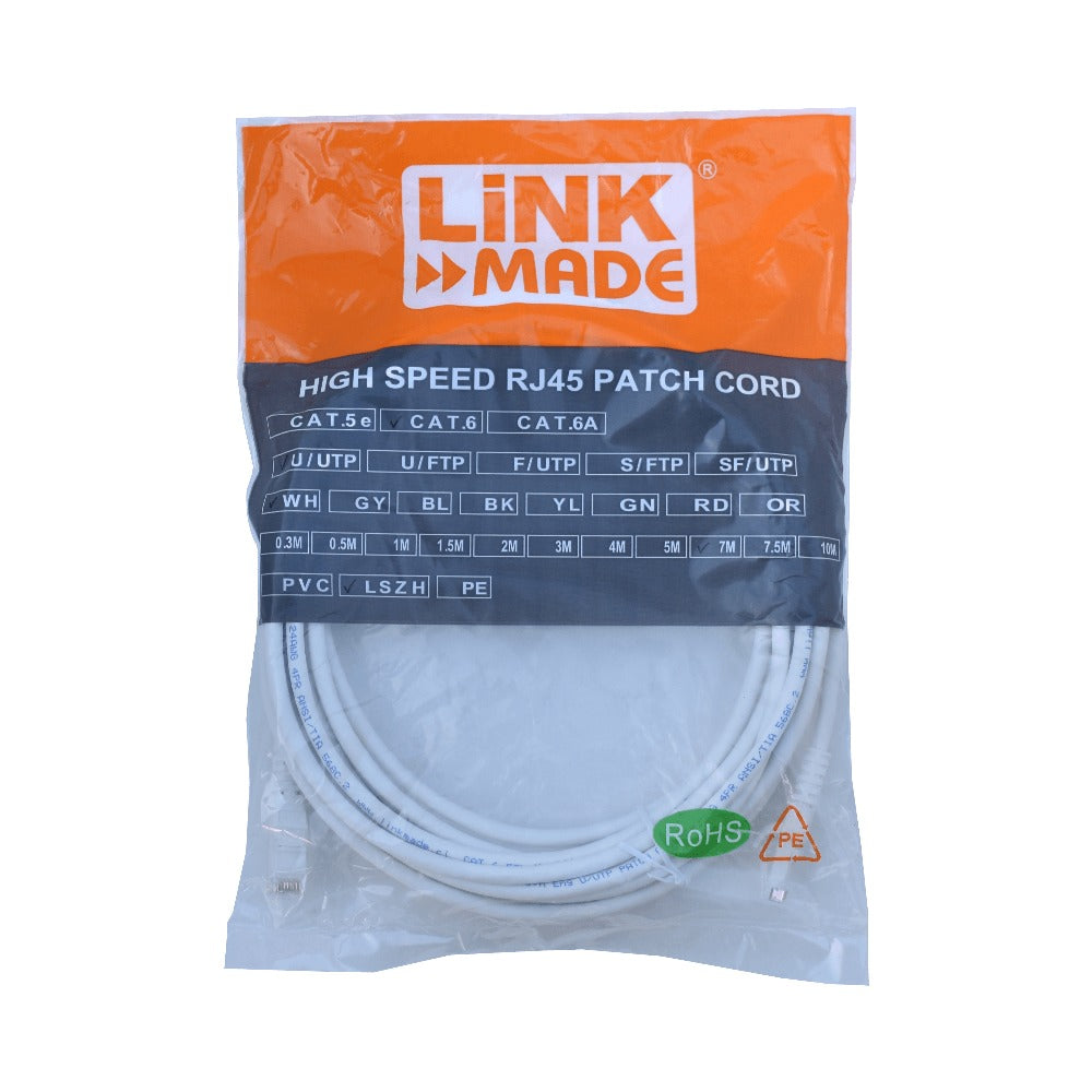 CP6W-70L LINKMADE Cable de Parcheo Cat6 U/UTP Blanco LSZH 7 metros Multifilar Moldeado