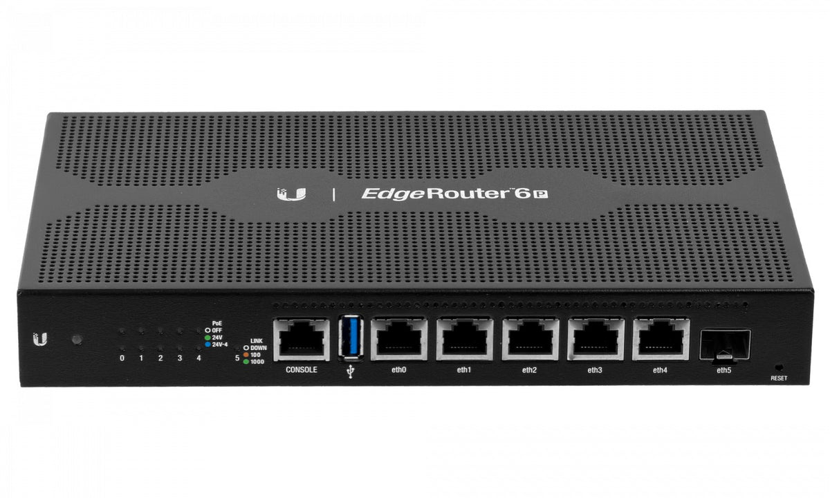 ER-6P. Enrutador UI 5-1000PoE24V 1-SFP Consola USB-RJ45 con 24V incluido Núcleo-4x1GHz ER-6P-EU UBIQUITI