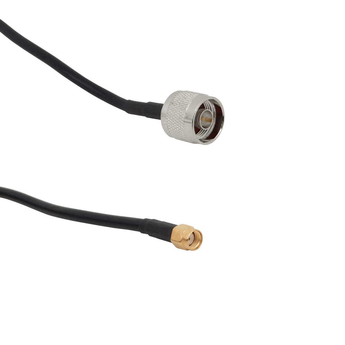 RM2NM-15M. Cable coaxial RG58 de 15 metros con conectores RP-SMA macho a N macho en color negro.