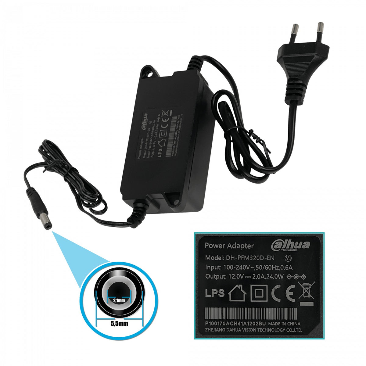 F12-2B Dispositivo 12VDC 2A Conector-5,5x2,1mm Potencia 24W Transformador Alimentación Modelo F12-W24