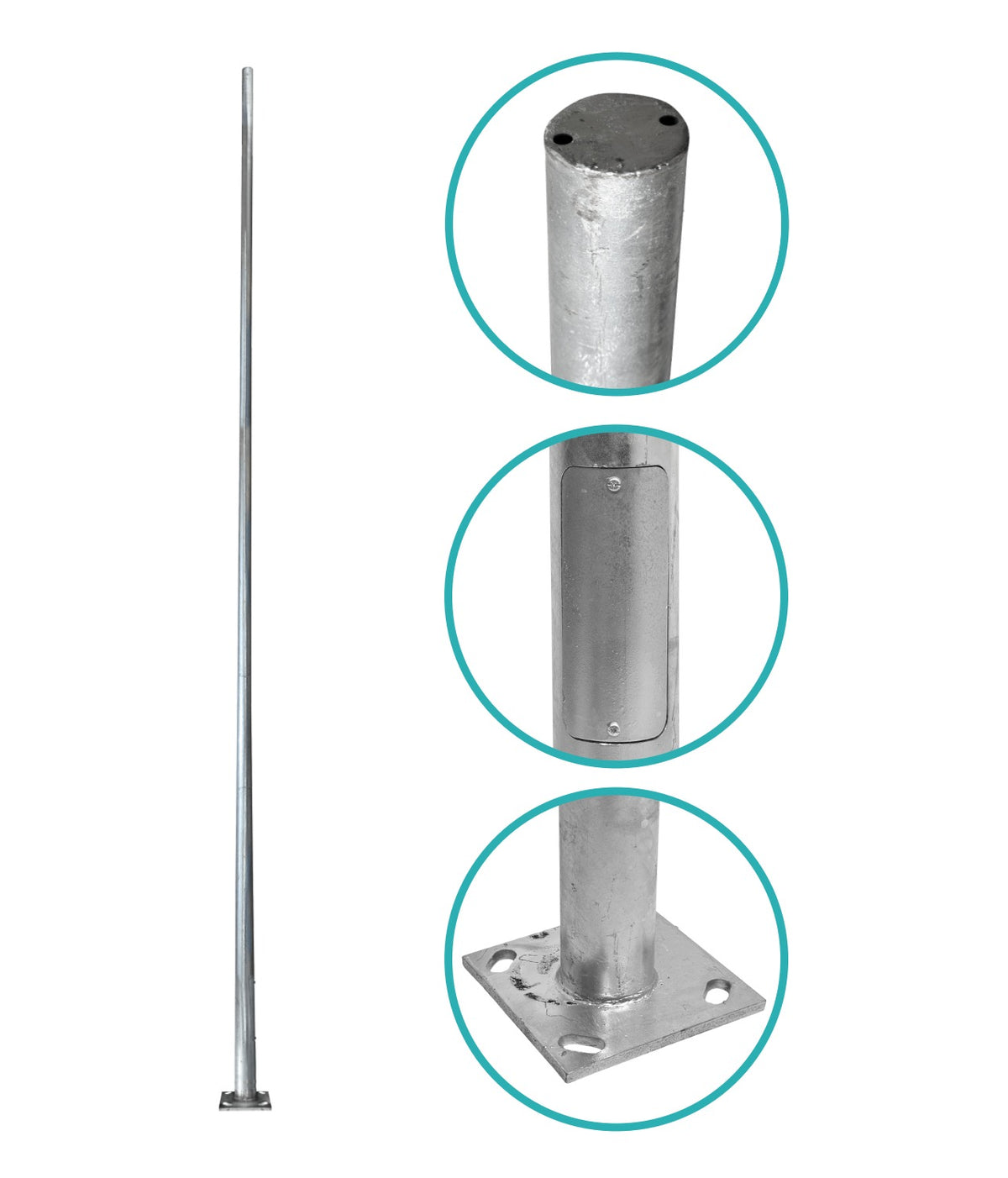 POSTEC-7M Poste Troncoconico 7mt 3mm Placa-260x260x12mm sin-incluir-Canastilla Cono-140/60mm