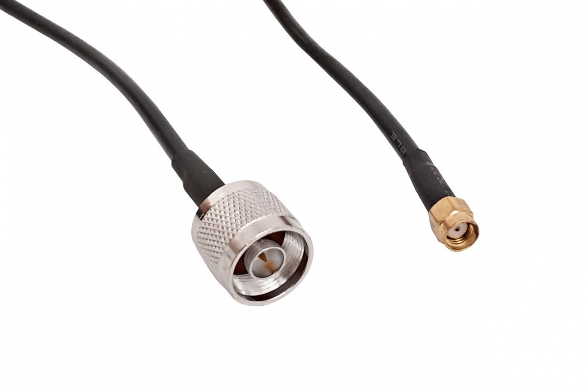 RM2NM-10. Cable coaxial RG58 de 10 metros, conector RP-SMA macho a conector N macho, color negro