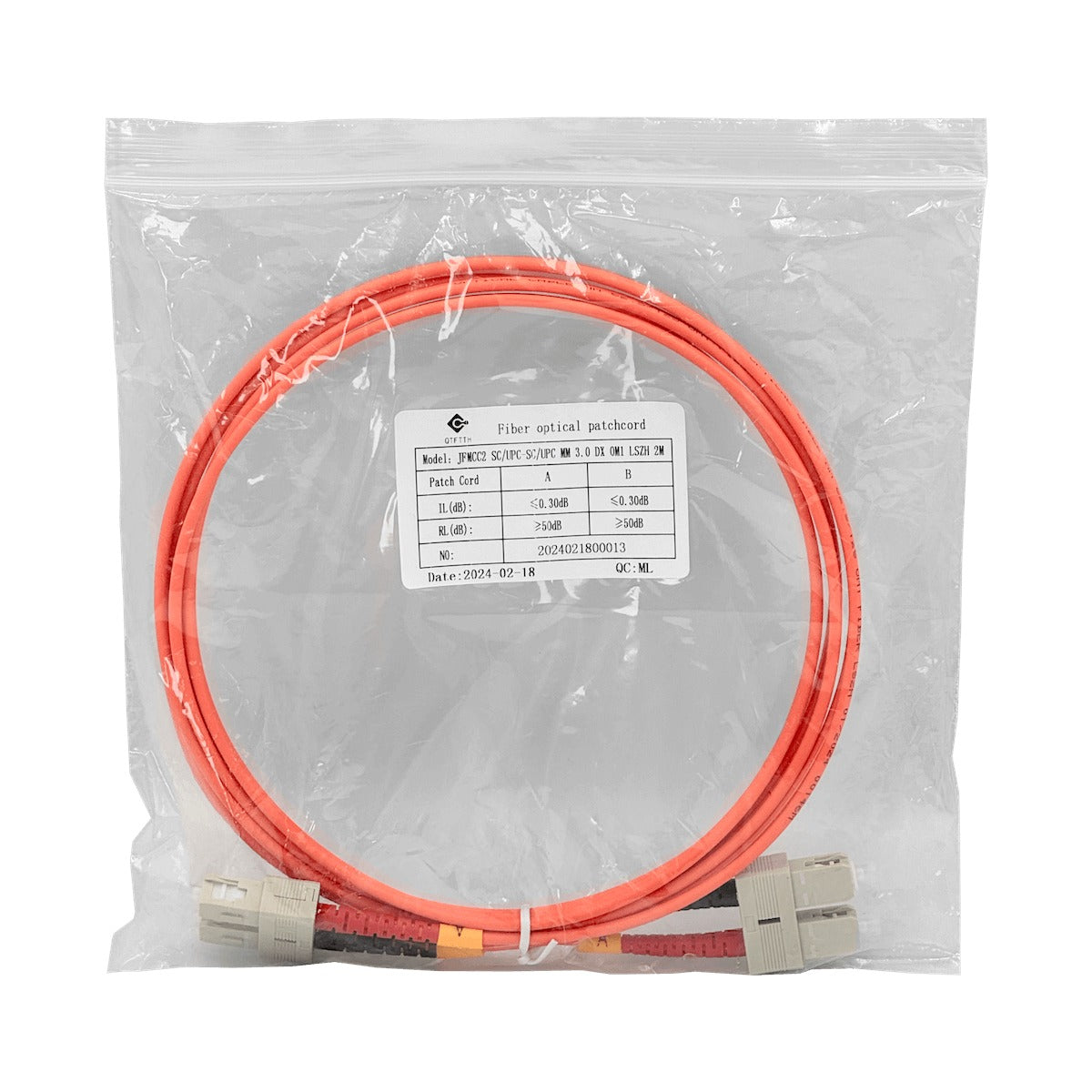 JFMCC2 2mt SC-SC OM1 MultiModo MM Duplex Jumper Fibra 62.5/125um 3mm LSZH