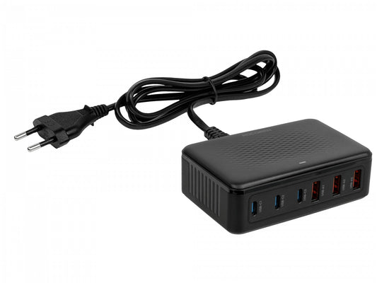 CARGA-100W Estacion de Carga 100W 3-USB-AH 5VDC 3-USB-CH 5-12VDC 100-240VAC