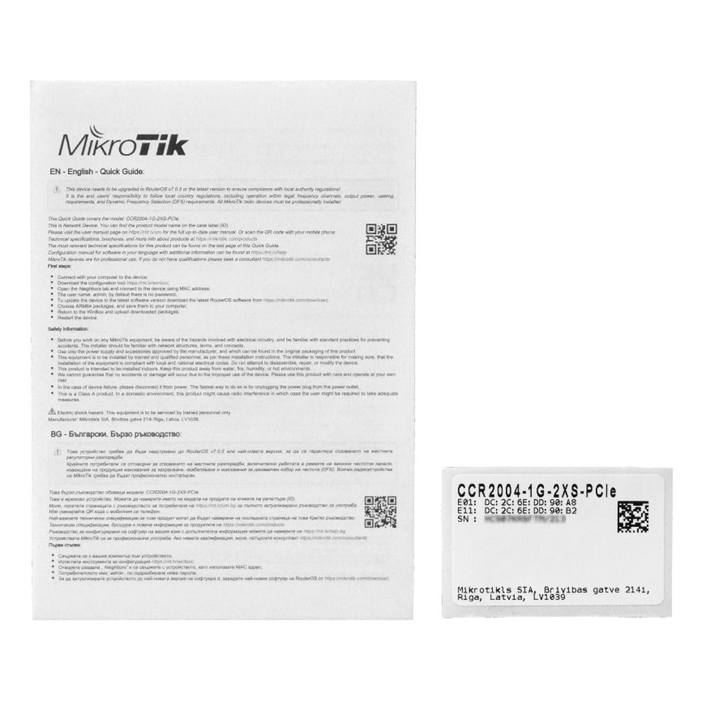 CCR2004-1G-2XS-PCIE MIKROTIK Placa PCIe-x8 2-SFP28 1-Puerto-Gestión Tarjeta de Red/CCR para Servidor L6