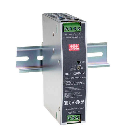 Conversor DC-DC riel DIN 120W DDR-120 - 67.2 a 154VDC - 12V