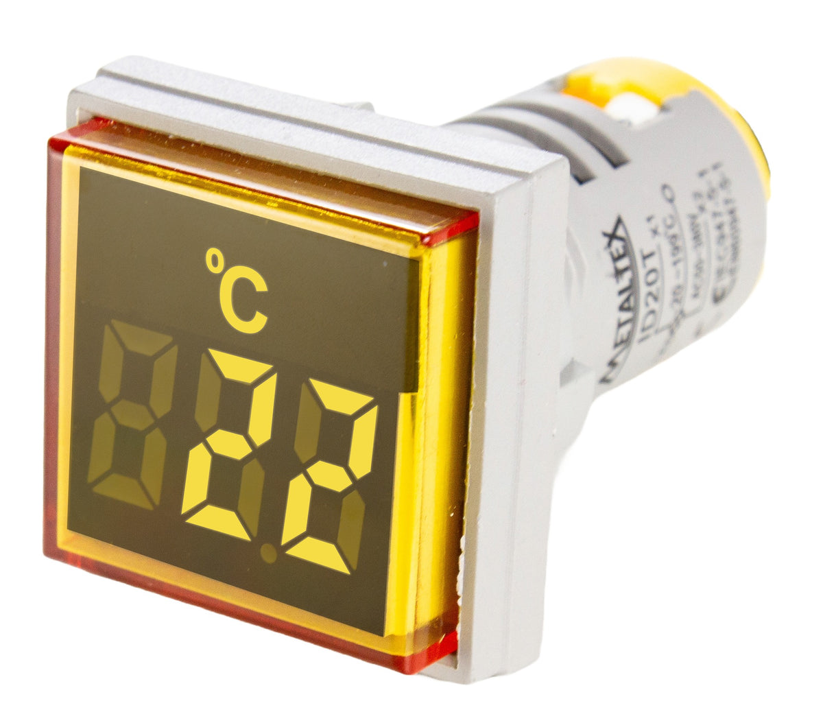Indicador Digital Temperatura con sensor, 20-199C, 50-380VCA, 22mm, cuadrado - Rojo