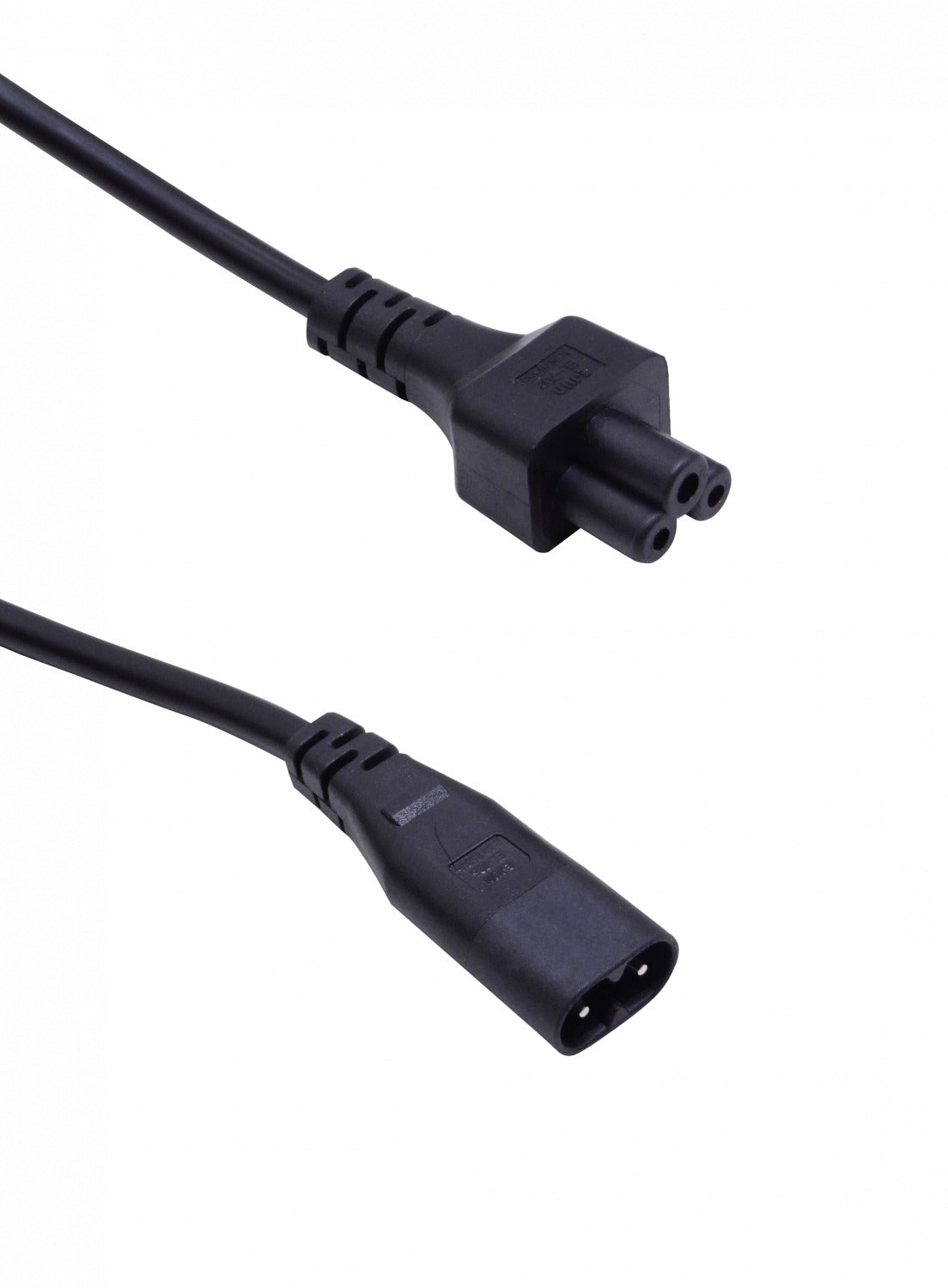C8MT Cable de alimentación negro de 30cm con clavija en forma de ocho Macho (C8) a conector trébol Hembra (C5), calibre 3x0.75mm y capacidad de 10 amperios