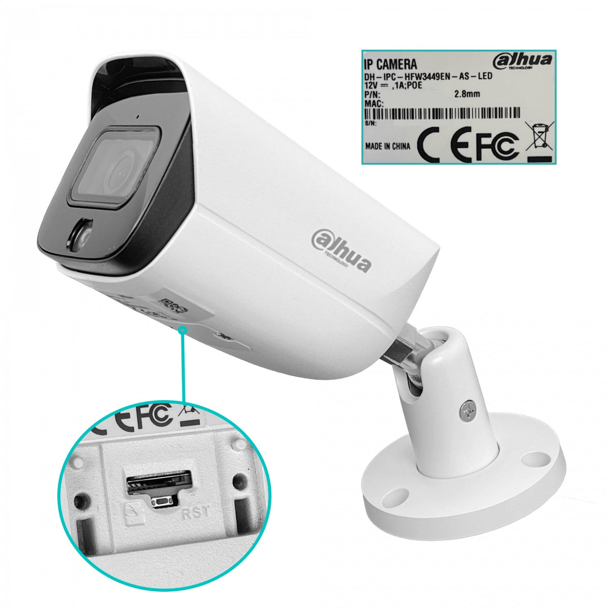 HFW3449E DAHUA Bala 4MP Full Color RCA 2,8mm PoE 30mt IP67 MicroSD SMD WizSense