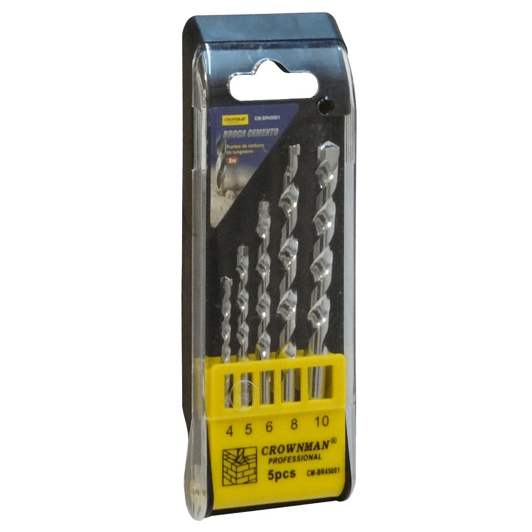 BROCAS-CONCRETO Juego de 5 mechas para hormigón medidas 4x74mm 5x84mm 6x99mm 8x119mm 10x119mm CM-BR45001