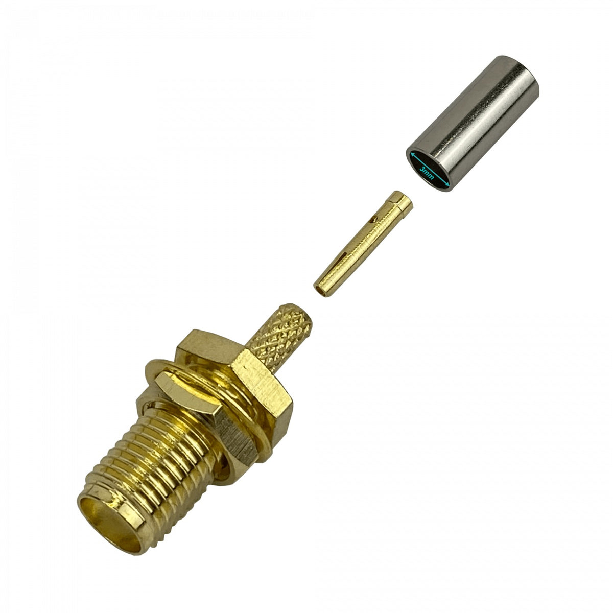 SH1C Conector coaxial crimpeable SMA hembra para cable RG316 y RG174, modelo CA100
