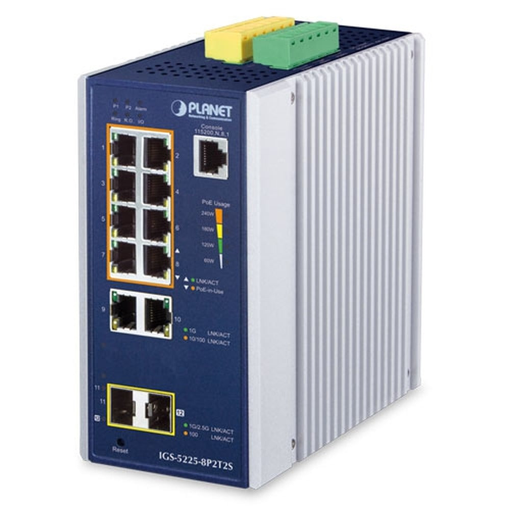 Switch Ethernet Administrado Industrial L2+ de 8 Puertos 10/100/1000T 802.3at PoE + 2 Puertos 10/100/1000T + 2 Puertos 1G/2.5G SFP
