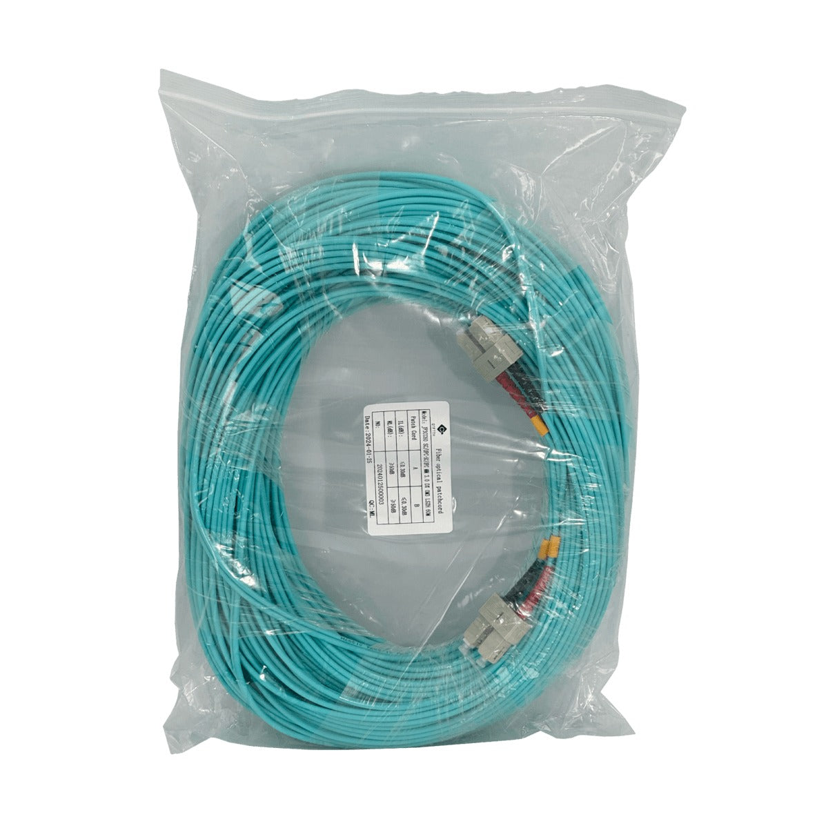JF3CC60 Latiguillo de fibra óptica multimodo OM3 dúplex SC a SC de 60 metros, cable de 3,0mm con núcleo/revestimiento 50/125µm y cubierta LSZH