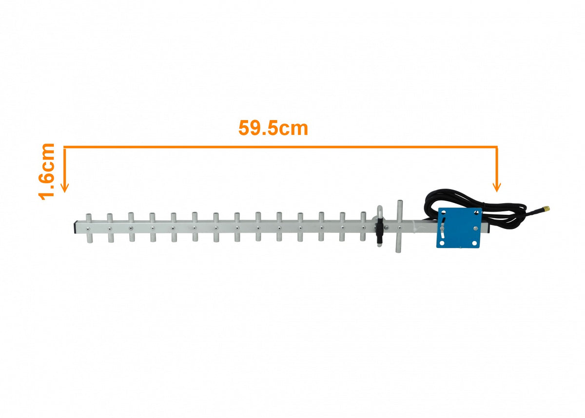 HG2418Y Antena direccional Yagi de 59cm con 18dBi de ganancia para banda 2,4GHz (2400-2500MHz), conector RPSMA macho y cable de 190cm