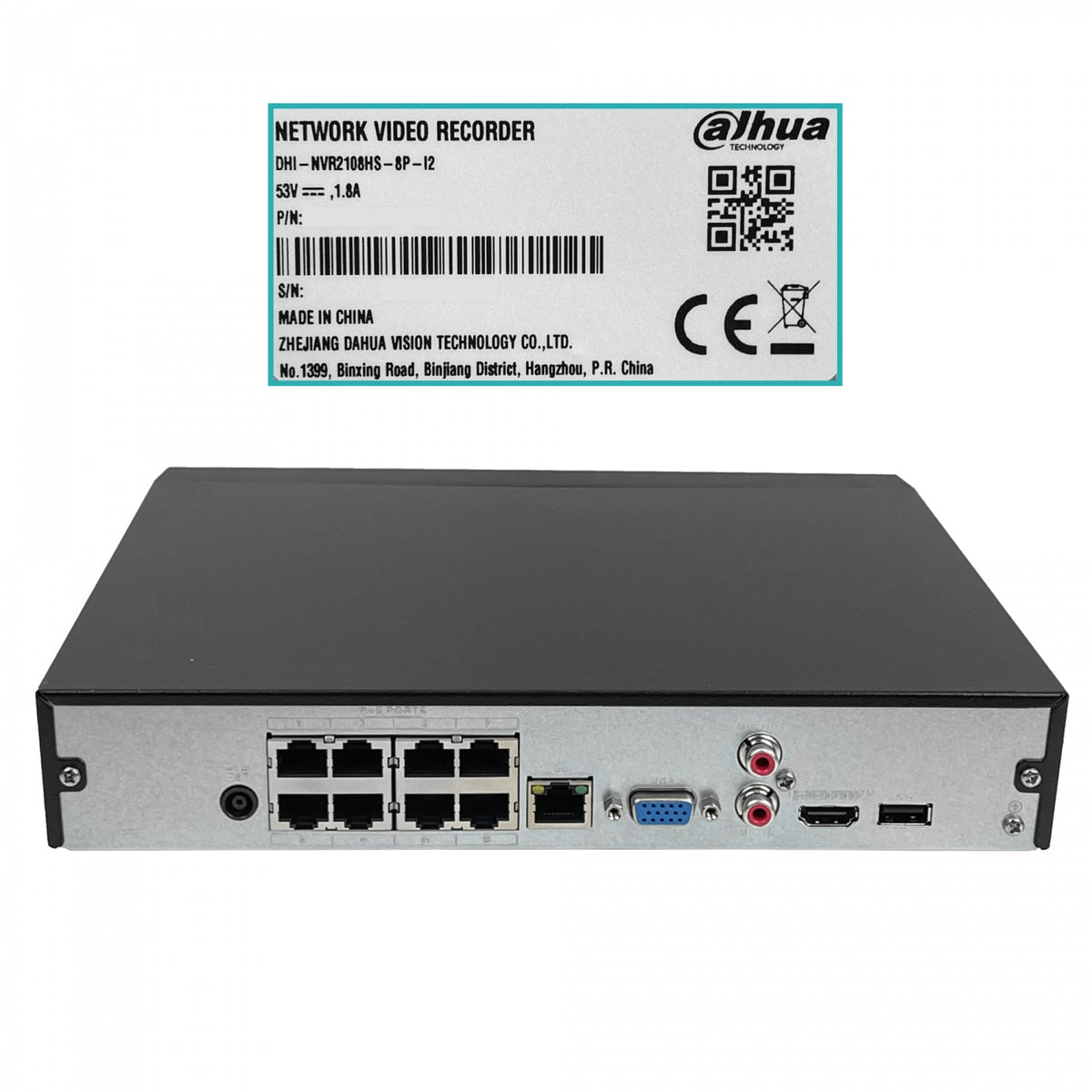 NVR2108HS-8P DAHUA Grabador de Video en Red 8 Canales IP 8 Puertos PoE Resolución 12MP Salidas HDMI VGA 2 Puertos USB 1 Disco SATA 10TB Tecnología WizSense