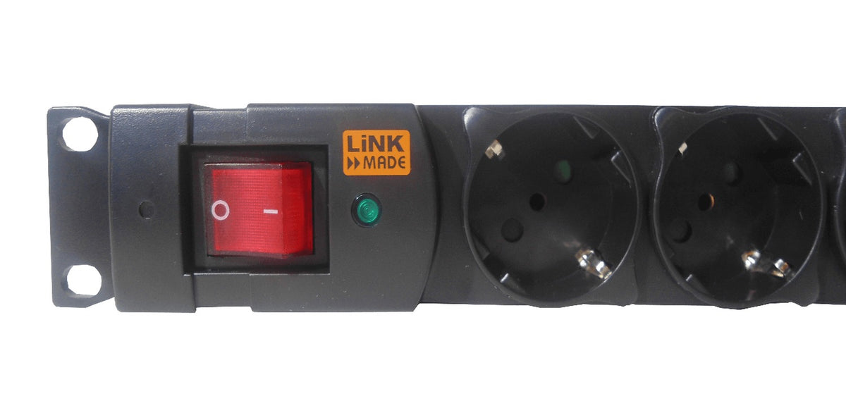 RG8CH LINKMADE PDU 8-Schuko/por-H 1-Canal-Macho 10A Rack1U interruptor luz-testigo