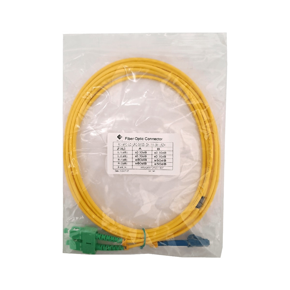 JFSAL3. 3m SC/APC-LC/UPC Monomodo SM Dúplex Latiguillo Cable Fibra 9/125um 3mm