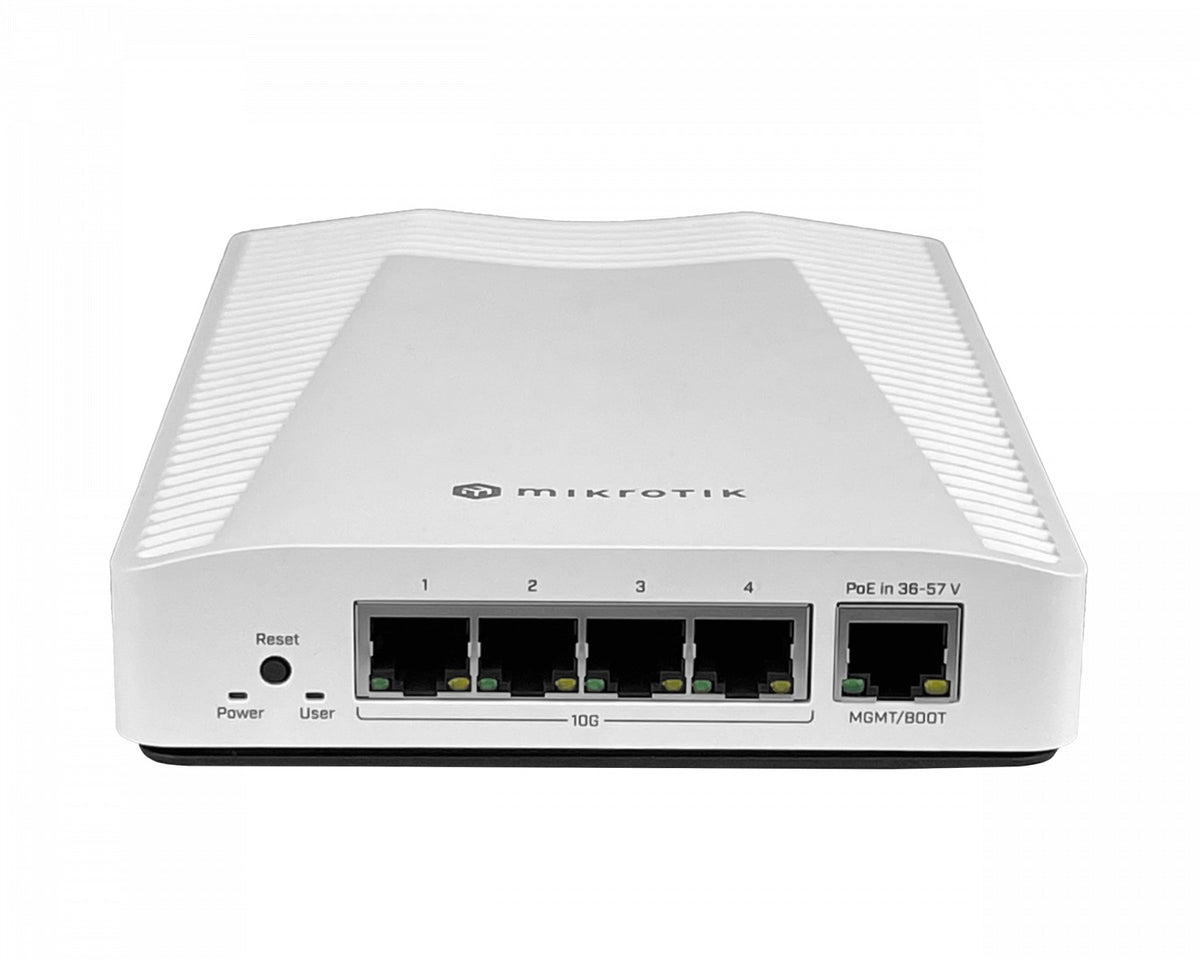 CRS304-4XG-IN MIKROTIK 4-10G 1-1000(PoE-entrada) CarrilDIN DC1 DC2 2-pin L5 incluye48v RouterOS