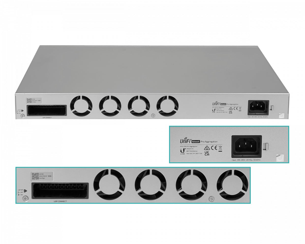 USW-PRO-AGGREG-LIQ Switch de agregación UBIQUITI de segunda mano UniFi con 4 puertos SFP28 y 28 puertos SFP+ de 10G para montaje en rack con administración de capa 3 y alimentación de 100 a 240 V