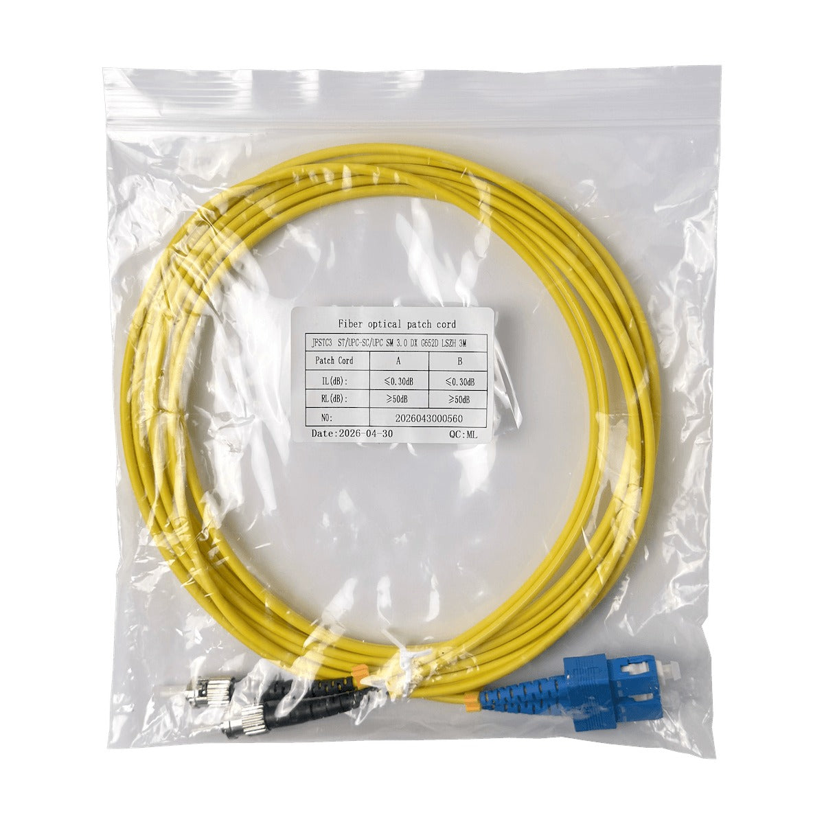 JFSTC3 Cable de Fibra Óptica Monomodo Dúplex ST/UPC-SC/UPC de 3 metros 9/125µm 3mm