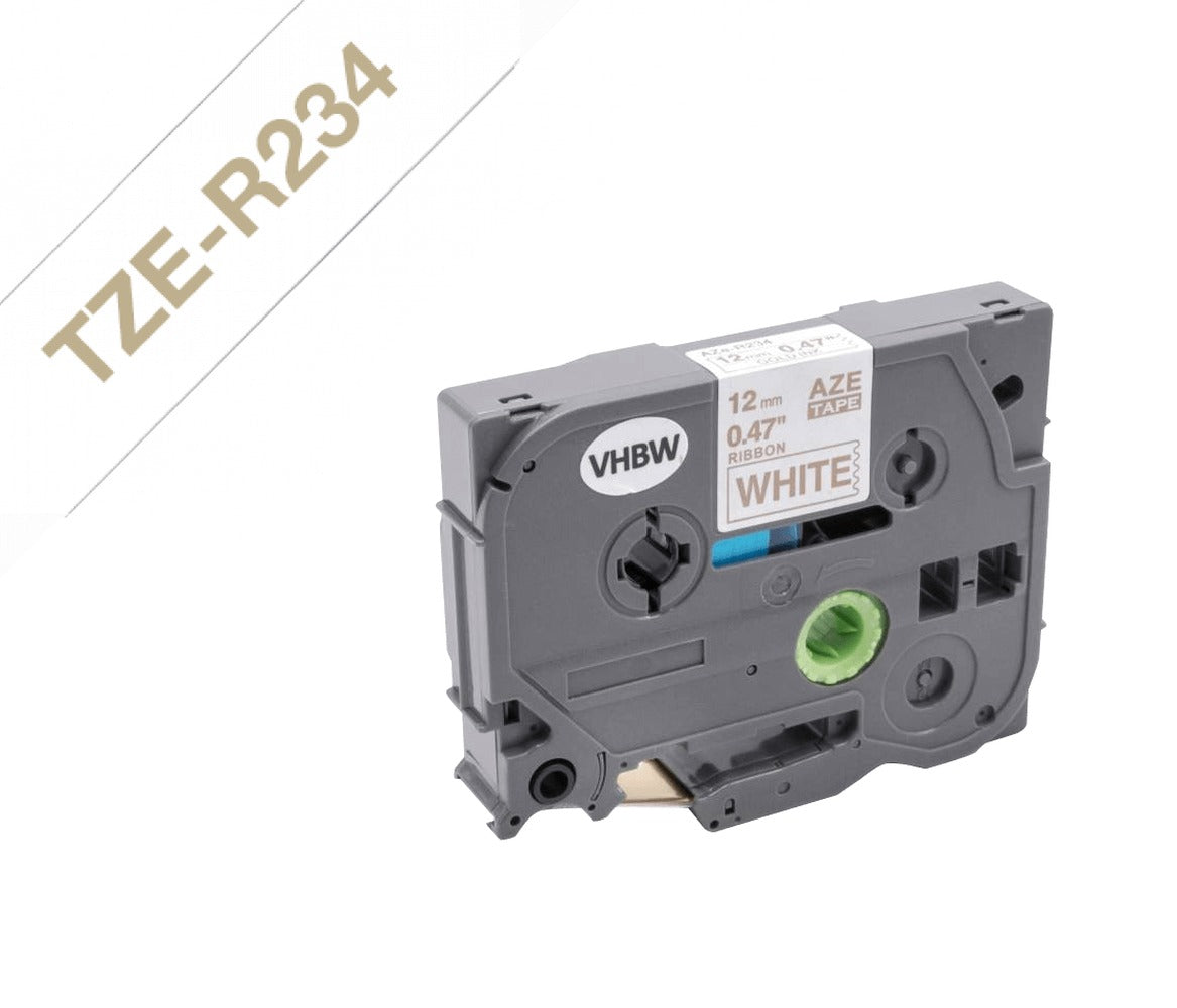 TZE-R234 BROTHER Satinado 12mm Dorado sobre Fondo Blanco Cinta 4mt para PT-H110/H200