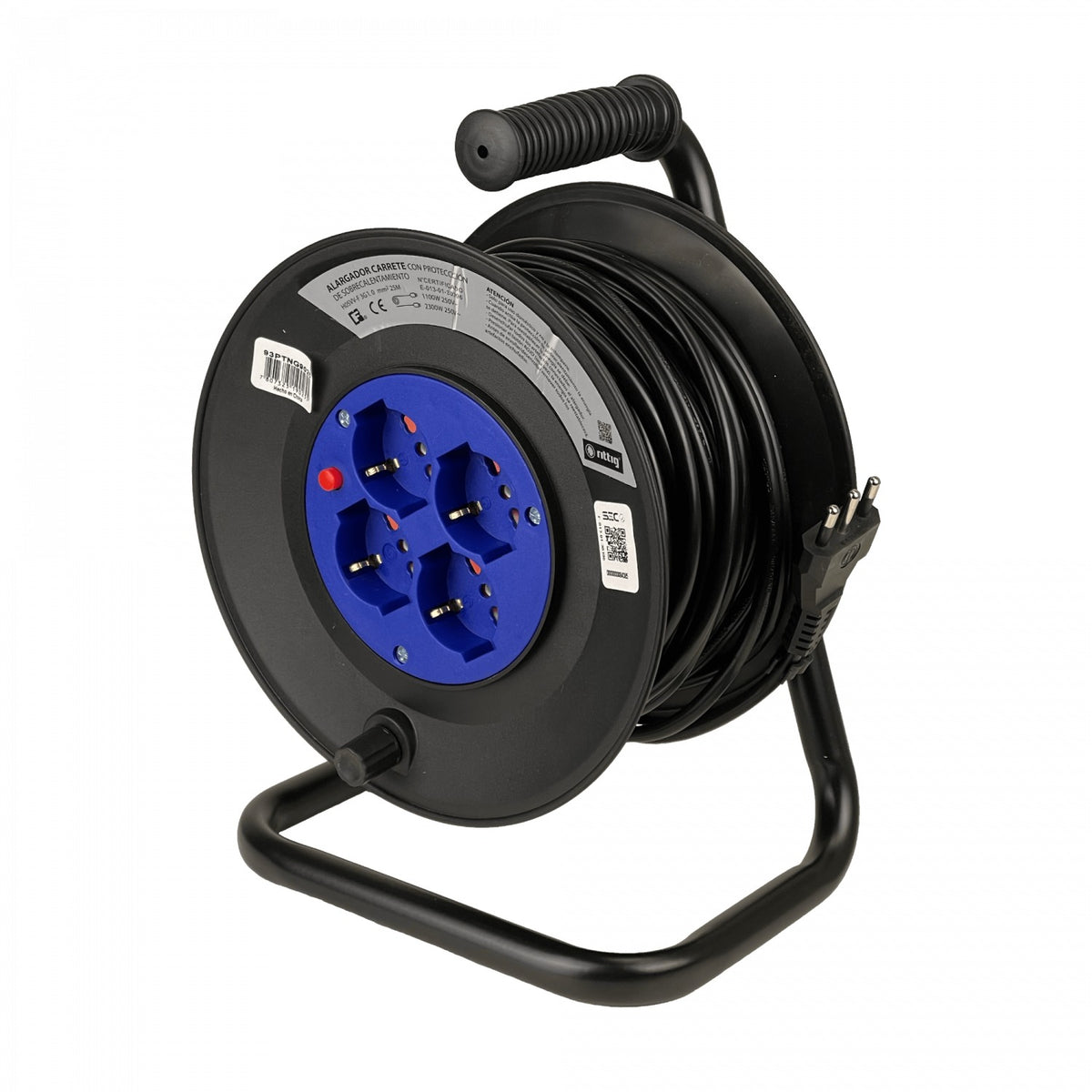 ALARG-425 RITTIG 25mts Extensión con Carrete 4-Tomas Universales-H 1-16A-IM 250V Resguardo